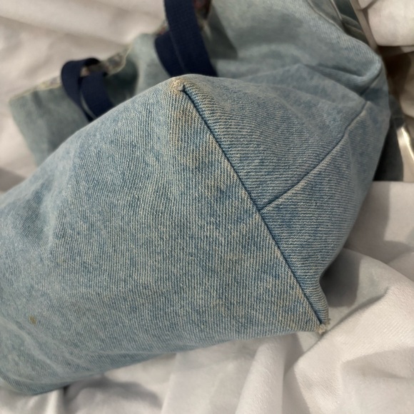 Vintage Handmade Blue Denim Floral Shoulder Tote Bag Purse Reversible - Picture 8 of 12